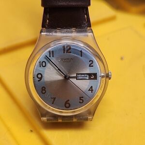 Swatch Original Swiss Watch AG2008 Leather Band Day Date